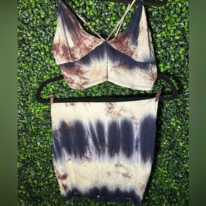 Navy and Beige Tye Dye Skirt Set